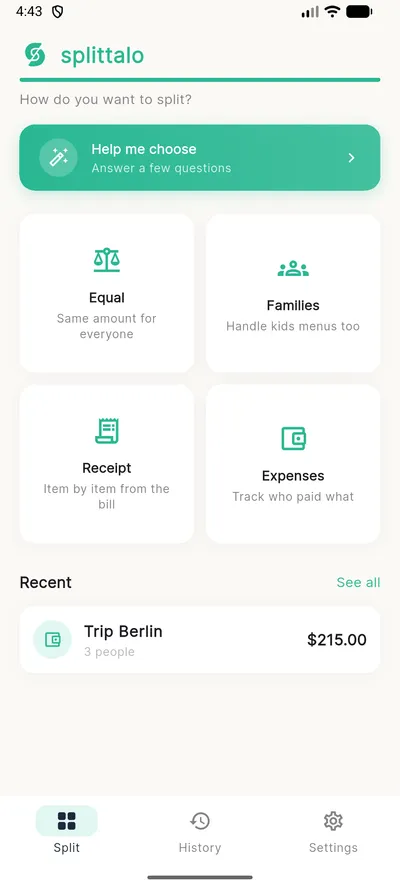 Split restaurant bill equally with friends using Splittalo free bill splitter app